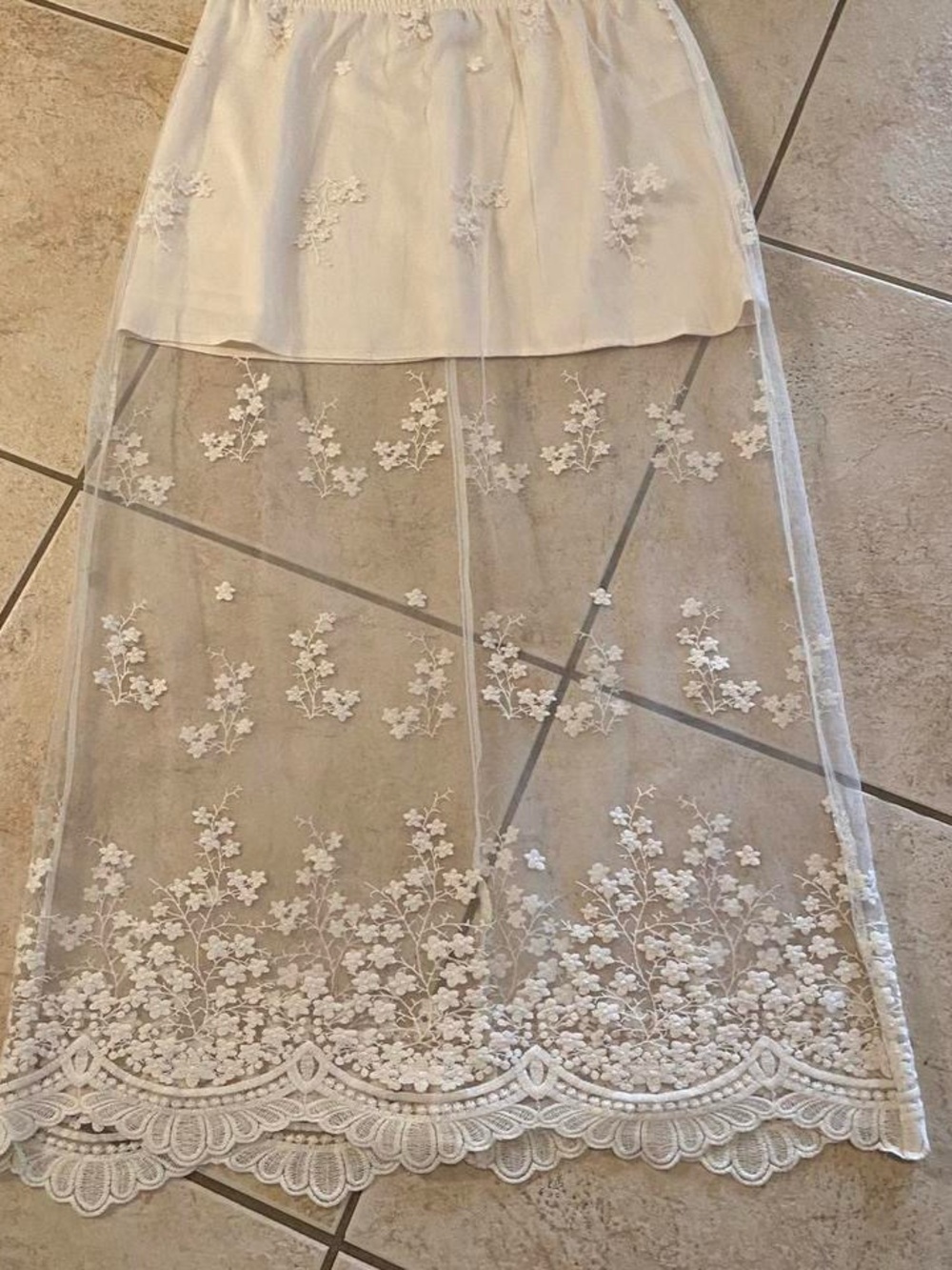 White Lace Maxi Skirt with Floral Embroidery